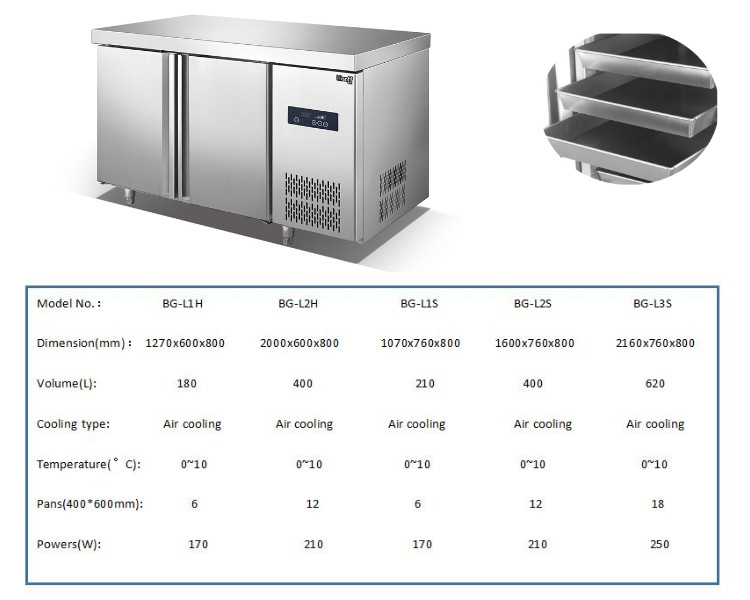 Restaurant 180L Under Counter Refrigerators Stainless Steel 304